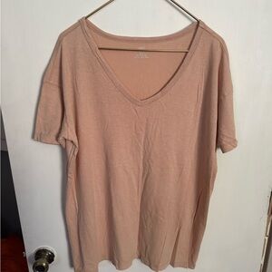 Aerie V-Neck Short Sleeve Top in Tan